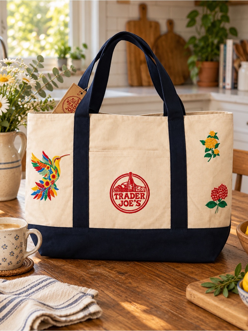 😍 Embroidered Trader Joe’s Canvas Tote | Boho Reusable Market Bag | Gift Idea